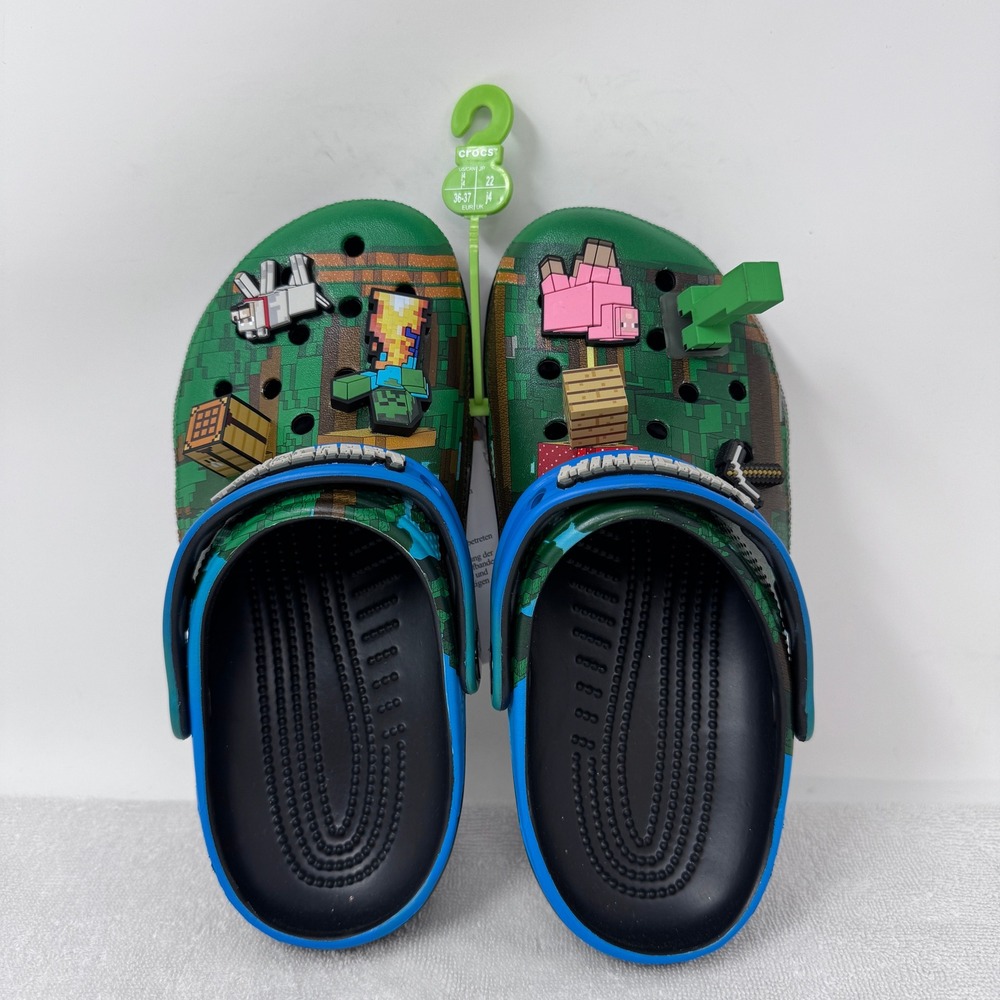 Crocs Minecraft Classic Clog K Light Up Green/Blue Pixel Kids J4 210830-90H